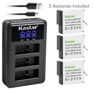 Kastar 3x AHDBT-501 Li-ion Battery + Triple USB Charger For GoPro Hero5 HERO 6 7 - Picture 1 of 6