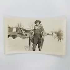 Vintage Snapshot Photograph Woman With Snow Shoes 