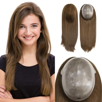 Topper para mulheres perucas de pele poli peças superiores sistema de cabelo humano Remy 18"" #L6 - Imagem 1 de 4