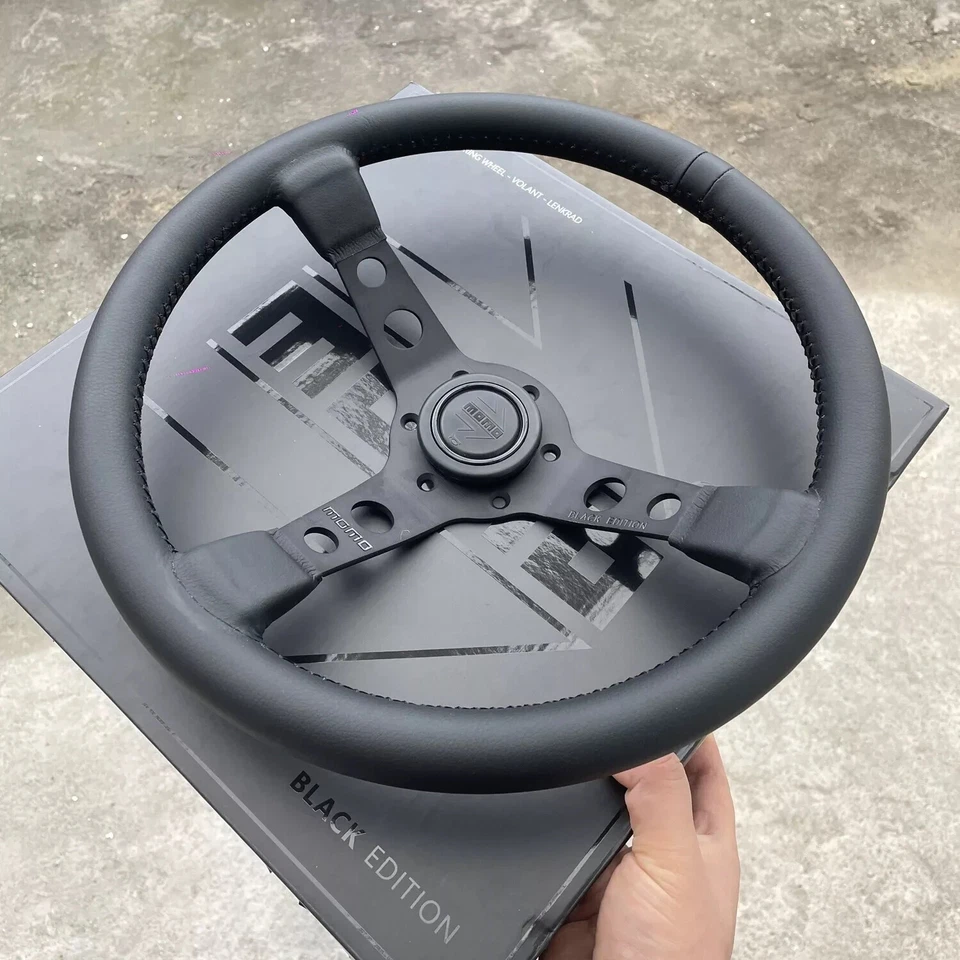 MOMO Prototipo P5 Black Edition 350mm Genuine Leather Deep Dish Steering Wheel - Image 1 of 3