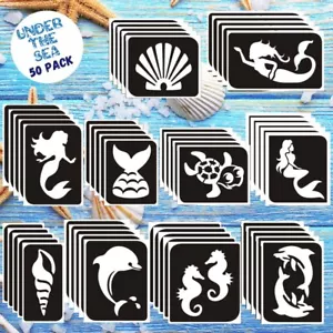 50 Under The Sea Glitter Tattoo Stencil REFILL pack - Mermaid Themed Kids Party - Picture 1 of 6