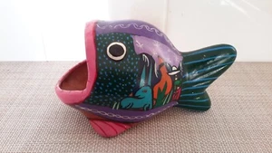 Arte popular mexicano cerámica pescado baratija plato esponja jabón soporte terracota pre-ow - Imagen 1 de 11