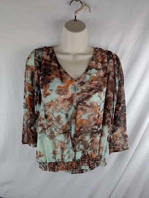 Blusa Ted Baker para mujer manga 3/4 talla 3 marrón seda cuello en V fruncida cintura elástica Foto 1 de 2