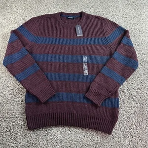 NEW Nautica Sweater Mens L Maroon Blue Shipwreck Cotton Blend Ribbed Pullover - Picture 1 of 12