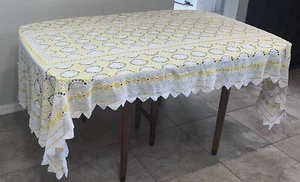 Vtg Intricate White Yellows Crochet Lace Doily Tablecloth Bed Cover 95x56"VGVC - Picture 1 of 8