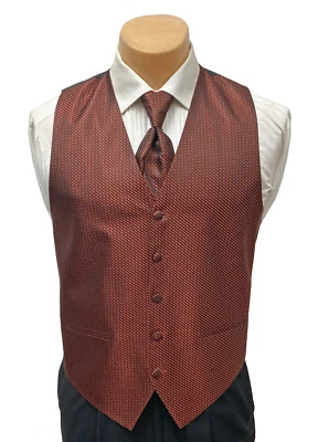 Men's Cardi Collection Cinnamon Tuxedo Vest & Tie Red Brown Fullback Wedding - Image 1 of 3