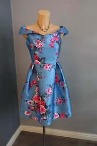 QED LDN dress size 12 blue floral fit & flare midi sleeveless - Picture 1 of 9