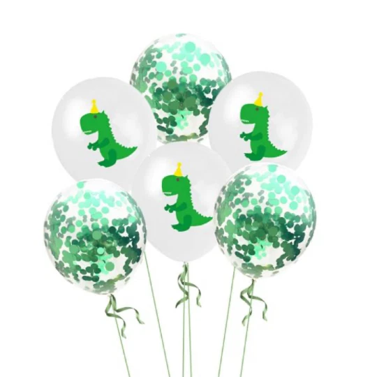 12 Pack Dinosaur Balloons Green T-Rex Confetti Tyrannosaurus Boys Birthday Party - Image 1 of 1