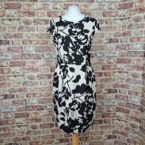 Max Mara Weekend Kleid creme schwarz geblümt Größe L knielang Stretch - Bild 1 von 12