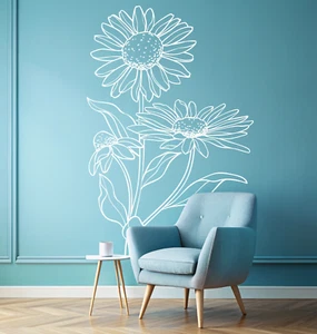 Daisy Flower Wall Sticker - Floral Plant Vinyl Decal, Botanical Mural Art se250 - Picture 1 of 11