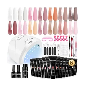 JEWHITENY 14 Colors Poly Extension Gel Nail Kit With Nail Lamp Nude Pink Whit... - Picture 1 of 9