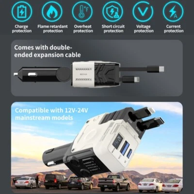 Cargador encendedor de cigarros para camión coche USB 5 en 1 pantalla 12-24 V carga rápida iPhone cable Foto 1 de 4