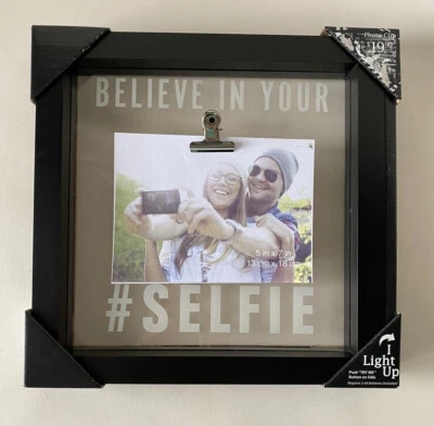 Believe in Your (Self) # Selfie 12 x 12 x 2  Black Photo Frame w Light NEW - Image 1 of 4