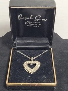 Vintage Regale Gems Man Made Diamonds 14KT HGE Heart Necklace Pendant NIB - Picture 1 of 6
