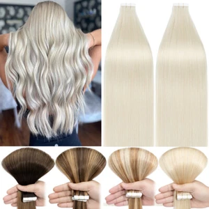 THICK 60PCS-150G Tape in 100% Real Remy Human Hair Extensions Skin Weft BLONDE L - Picture 1 of 59