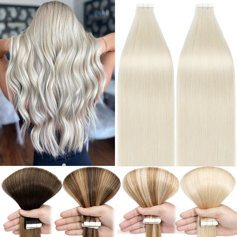 THICK 60PCS-150G Tape in 100% Real Remy Human Hair Extensions Skin Weft BLONDE L - Image 1 of 4