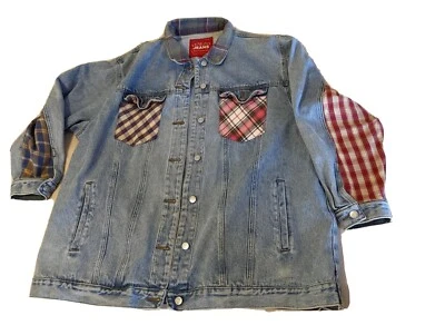 Винтажный Venezia женщин ретро джинсовой ткани куртка 90-х клетку пэчворк синие джинсы размер 18/20  - Изображение 1 из 4