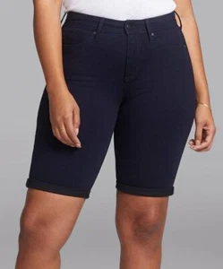 NYDJ Bowen Curves 360 Denim Navy Bermuda Rolled-Hem Shape Shorts NEW Ret. $79 - Picture 1 of 8