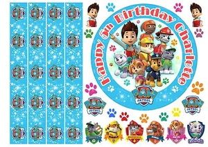 EDIBLE PAW PATROL 6" ICING PERSONALISED CAKE TOPPER, EDIBLE RIBBON & EXTRA'S - Picture 1 of 9