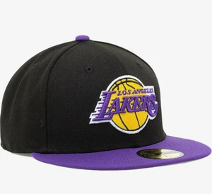 Los Angeles Lakers New Era 59FIFTY NBA Black 2-Tone Fitted Cap Hat Size 7 1/8 - Picture 1 of 4