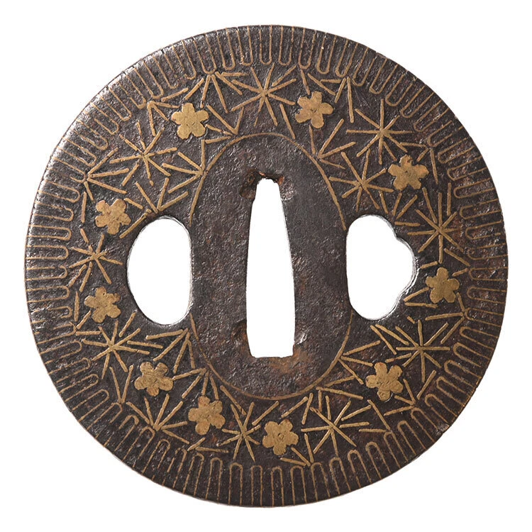 鍔　古美術品 刀剣美術 早乙女鍔 透かし短刀ツバ 鉄地 無銘 江戸骨董 コレクター放出