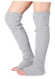 Women's Winter Over Knee High Footless Socks Knit Warm Long Leg Light Gray - Picture 1 of 5