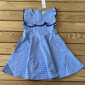janie & jack NWT $54 girl’s sleeveless patterned MIDI dress Size S blue M3