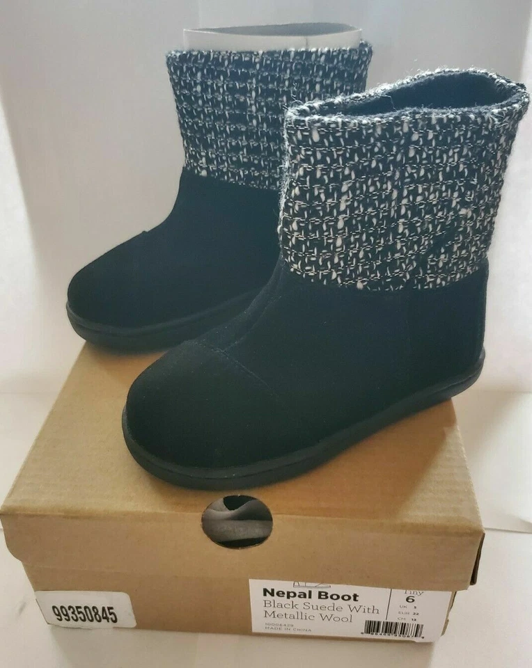 Новый в коробке Toms Непал девочек черный младенца замши/металлический шерсти ботинки - Изображение 1 из 4