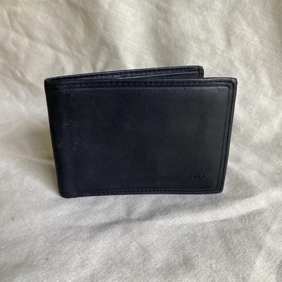 Cartera Dockers para hombre negra de cuero de grano completo doble pliegue Foto 1 de 4