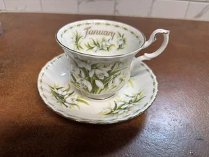 Nice Vintage January Flowers Cup & Saucer Bone China by Royal Albert SNOWDROPS - Picture 1 of 4