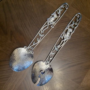 RARE Emilia Castillo Silver Plated Serving Utensils Monkey Malachite Inlay Taxco - Picture 1 of 18