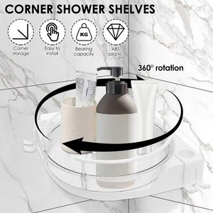 Corner Shower Caddy 360° Rotating Bathroom Corner Shelf with Hook Shower steRJ - Picture 1 of 11