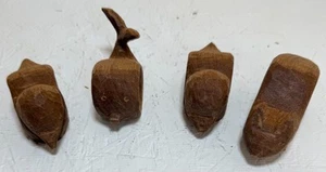 4 Vintage MCM Hand Carved Whale Wooden Napkin Rings Holders Nautical Coastal - Picture 1 of 3