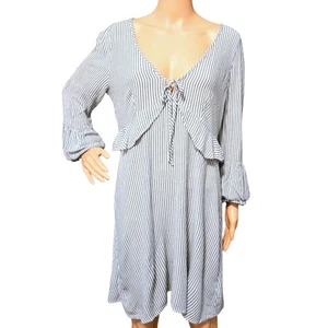 American Eagle Striped Ruffle Dress M Tie Front Cottagecore Milkmaid Coquette AE - Picture 1 of 16