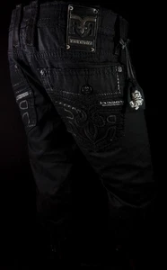 $220 Mens Rock Revival Jeans "Pierce" Jet Black Leather Inserts Shorts 40 - Picture 1 of 9