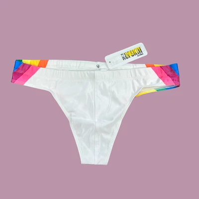 Rufskin Men white Rainbow cheeky swim bikini brief swimwear size L - Image 1 of 4