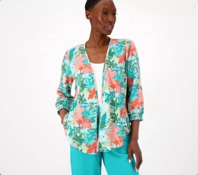 Cárdigan Abierto Jersey Favorito Estampado Denim & Co Talla 5X Salvia A602899 Foto 1 de 3