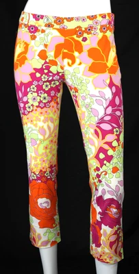 Pantalones Capri MOSCHINO JEANS Vintage Multicolor Estampado Floral Algodón Sarga 38 Foto 1 de 4