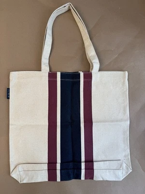 New J CREW Large 16” x14” Canvas Red & Blue Oar Striped Cotton Canvas Tote Bag - Image 1 of 4