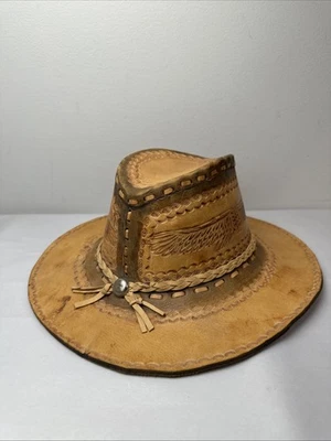HECHO A MANO/TOMADO Cuero de Vaca Vaquero/Sendero/Sombrero de Montar Cabeza de Caballo Talla 8 22” Foto 1 de 4