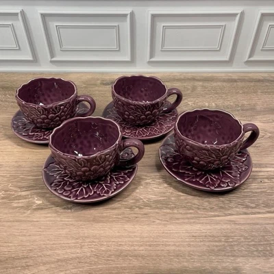 Juego de 8 tazas de té y platillos vintage de hoja de uva púrpura en relieve Foto 1 de 4