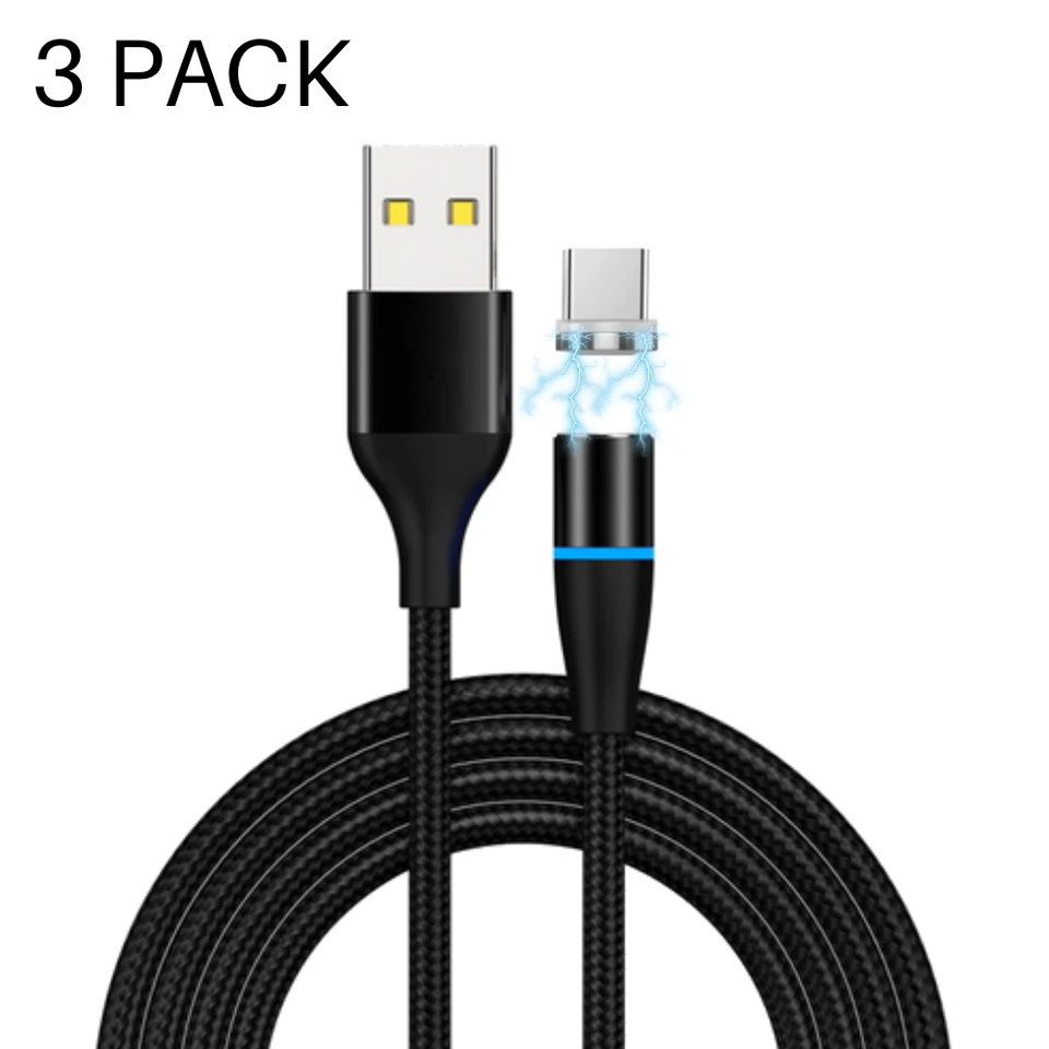 Paquete de 3 cables de carga rápida tipo C magnético de 3/6 pies USB-C cable de sincronización de carga de datos Foto 1 de 4