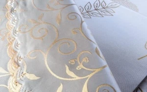 180CM RD TABLECLOTH BIG SCROLL DESIGN LATTE - Picture 1 of 3
