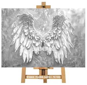 GREY ANGEL WINGS CANVAS ABSTRACT SHABBY CHIC FRAMED CANVAS WALL ART PICTURE #51 - Picture 1 of 12