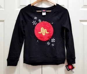 NWT Musically Musical.ly Girls Black Sweatshirt Red Gold Sequins Holiday Sz L 14 - Picture 1 of 5