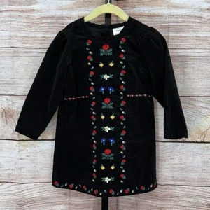 Hanna Andersson Black with Floral Design Velour Dress Size 5 - Picture 1 of 11