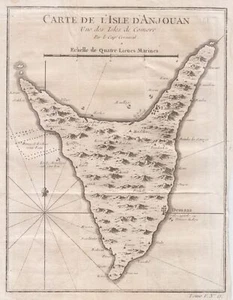 Comoros Island Anjouan Africa Old Map 1764 Copperplate Bellin - Picture 1 of 1