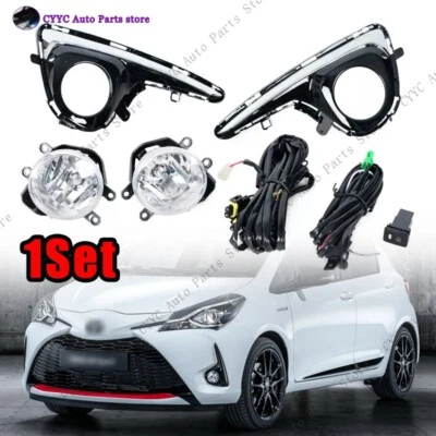 Set For Toyota Yaris Vitz 2018-2020 DRL Fog Light Frame Cover White Chrome Trim - Image 1 of 4