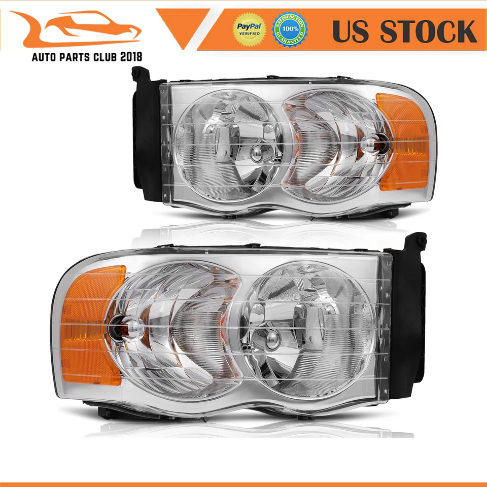 Conjunto de faros para camioneta Dodge Ram 2002-2005 carcasa cromada reemplazo Foto 1 de 4