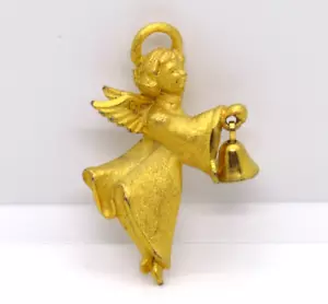 Vintage Angel Bell Pin Gold-Tone USA Made Religious Christmas Brooch - Imagen 1 de 10